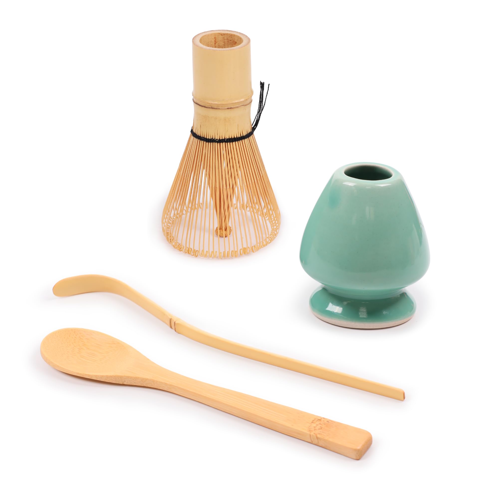 BambooMN Brand - Matcha Green Tea Whisk Set - Whisk + Scoop + Tea Spoon + Green Whisk Holder