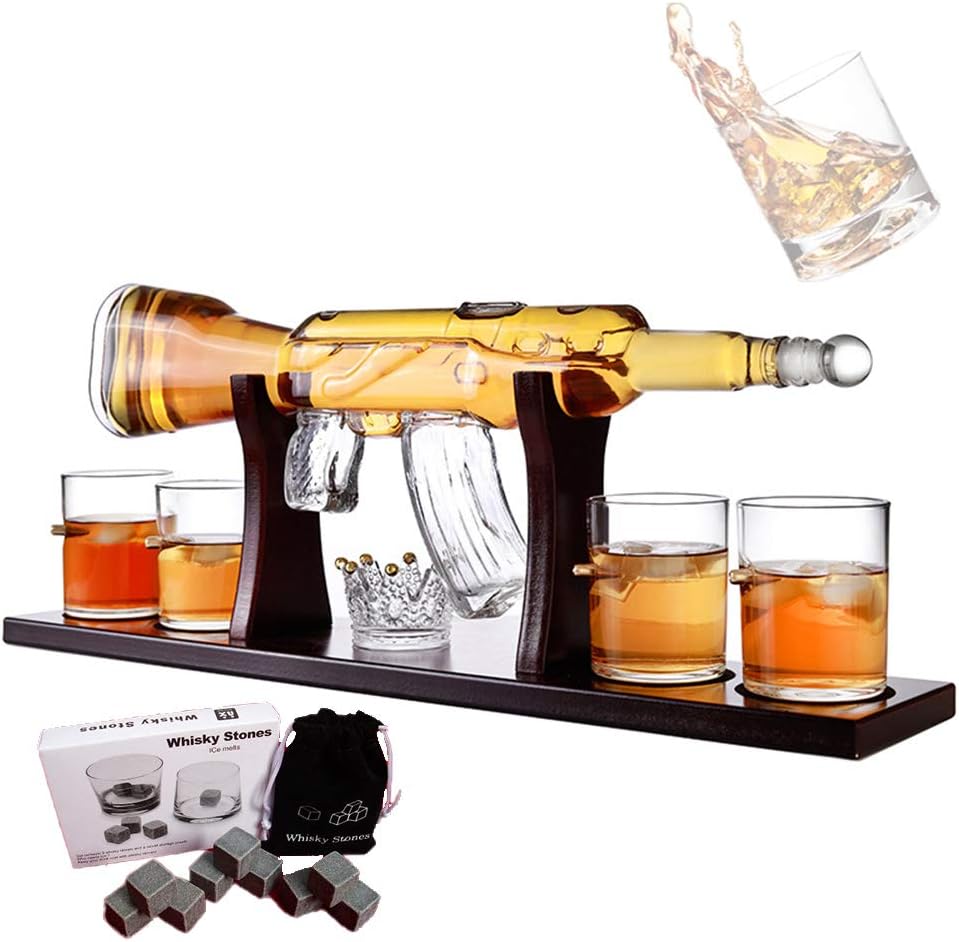 800ML Elegant Rifle Whiskey Decanter Set with 4 Bullet