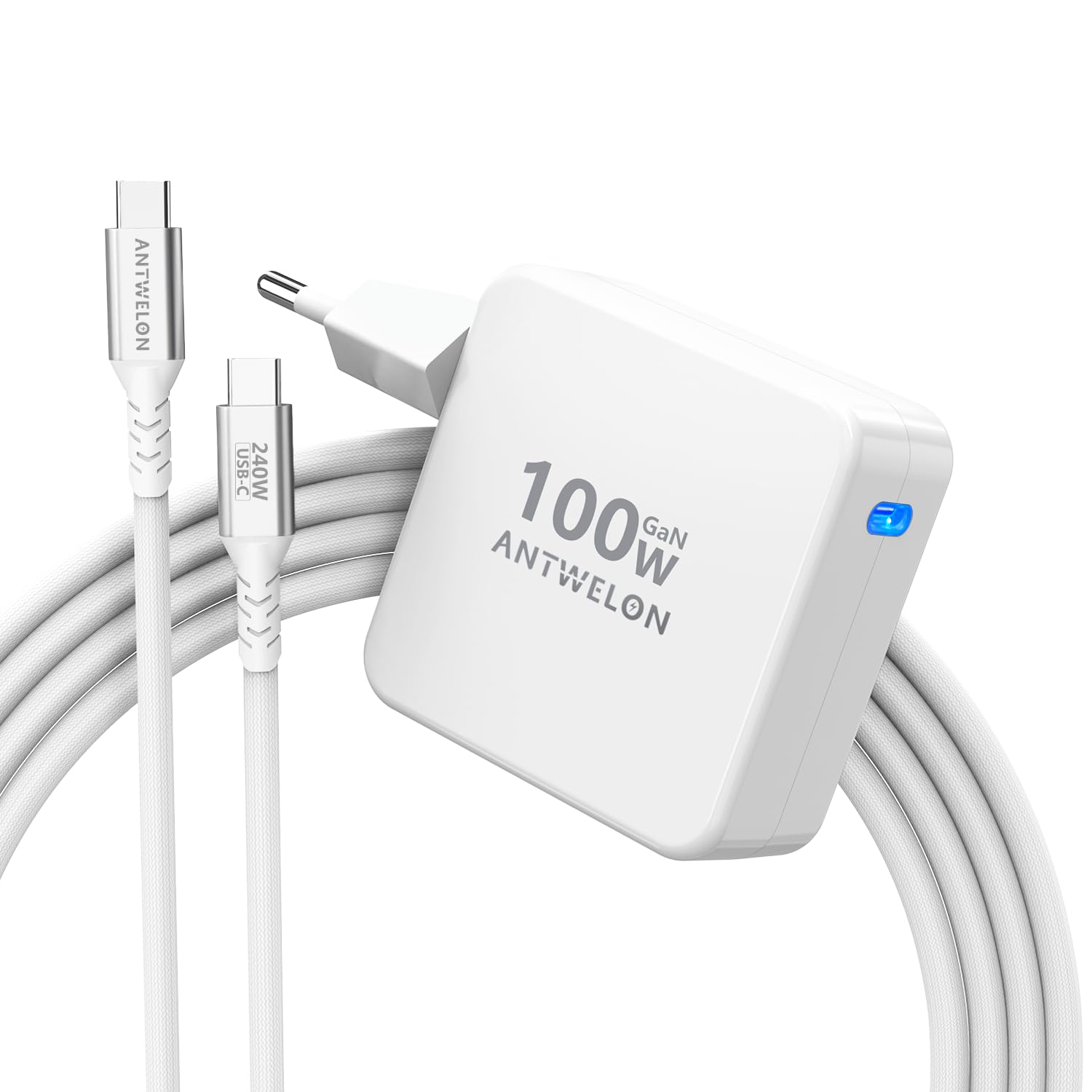 ANTWELON 100W USB C Ladegerät GAN Netzteil Typ C für MacBook Pro 16 15 14 Zoll, MacBook Air, iPad Pro, Galaxy S24 S23, Dell XPS, HP, Lenovo Thinkpad Yoga, Laptop, Tablet (weiß)
