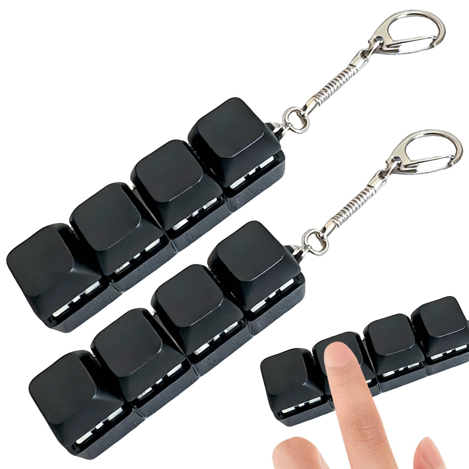 2Pcs Keyboard Fidget Toy, Fidget Toys Keyboard, 4 Button Fidget Keyboard Keychain Stress Relief Toys ,Multi-Functional Keychain Fidget with Keychains, Finger Keyboard Keychains Fidget Toys (Black)