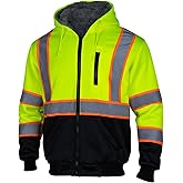 Sicalobo Men's High Visibility Fleece Lined Safety Hoodie,Reflective Winter Bomber Jacket,Hi Vis Construction Workwear