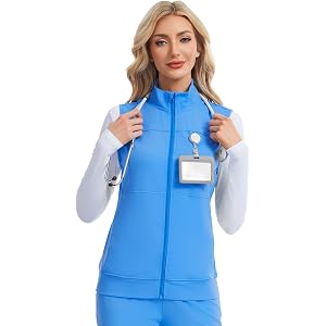 Kecols Women's Stretch Scrub Zip Vest Lightweight Nursing Vest with Pocket