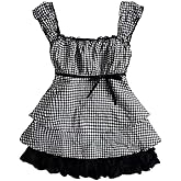 Baby Crop Tees Women Y2K Plaid Dot Graphic Shirts Coquette Lace Ruffle Babydoll Tshirt Fairy Grunge Aesthetic Clothes