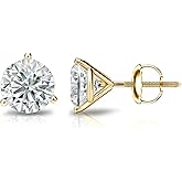 The Diamond Deal IGI Certified .50ct to 5.00 Carat Round Brilliant Lab-Grown Diamond 3-Prong Stud Earrings in 14k Yellow, White or Rose Gold With Screw Back Closure