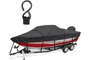 Cerumute Boat Cover, Heavy Duty 1200D Waterproof Boat Covers 17-19ft with Motor Cover and Windproof Adjustable Metal Buckle Fits Bass Boat,V-Hull,Tri-Hull,Runabout Boat,Black
