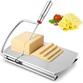 Multifunction Cheese Slicer Cutter with Board, Stainless Steel Cheese Cutting Board, Cheese Slicers with Grid Scale and Anti Slip Rubber Pads for Block Cheese, Butter, Sausages