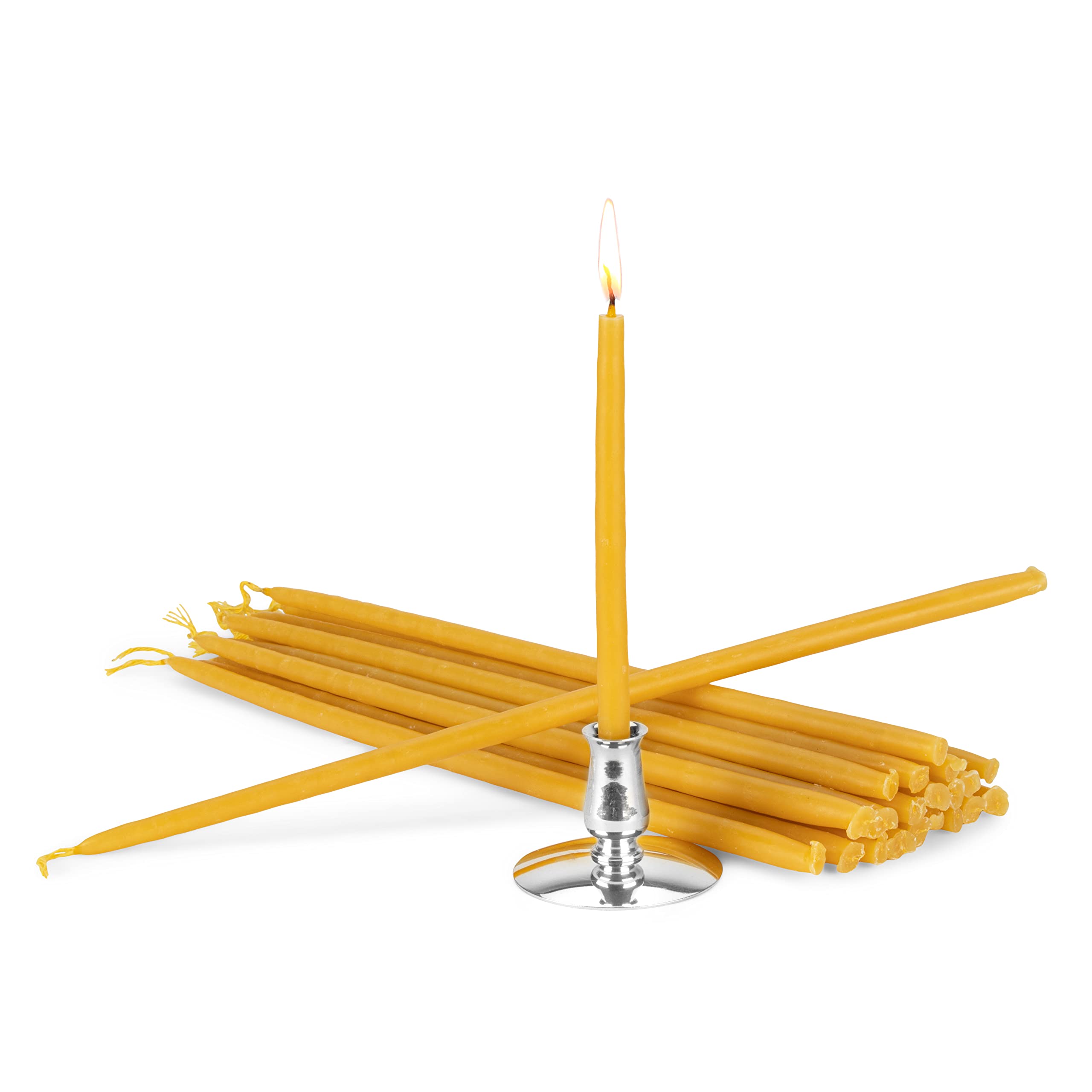 NKlaus - Candle holder + 100% beeswax candles yellow L 25cm Handmade Greece 40080
