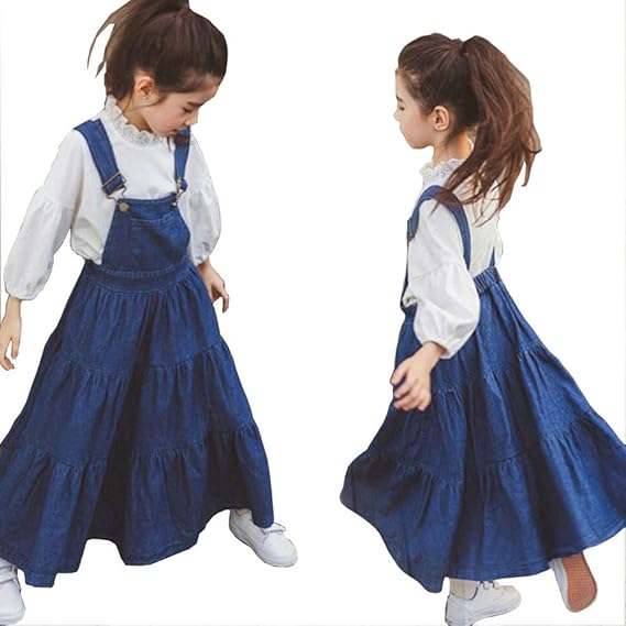 Amazon 子供服 女の子 ワンピースドレス ワンピース 女の子 マキシ丈 ロング 長袖 デニム サロペット 超可愛い 春 秋 韓国 子供服 キッズ おしゃれ お出かけ 110 165cm 110 ワンピース チュニック 通販