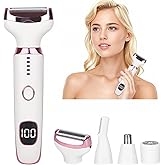 Beanify Electric Razor for Women Men with LED Display,4 in 1 Ladies Wet & Dry Body Razors and Facial Hair Remover, Rechargeable Painless Hair Removal Kit for Nose Face Body Leg Bikini Arm Hair