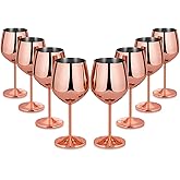 Lifecapido Stainless Steel Stem Wine Glasses Set of 8, 18oz Copper Wine Glasses, Stainless Steel Wine Goblets with Cup Brush for Party Office Wedding Anniversary, Great for Red White Wine(Rose Gold)