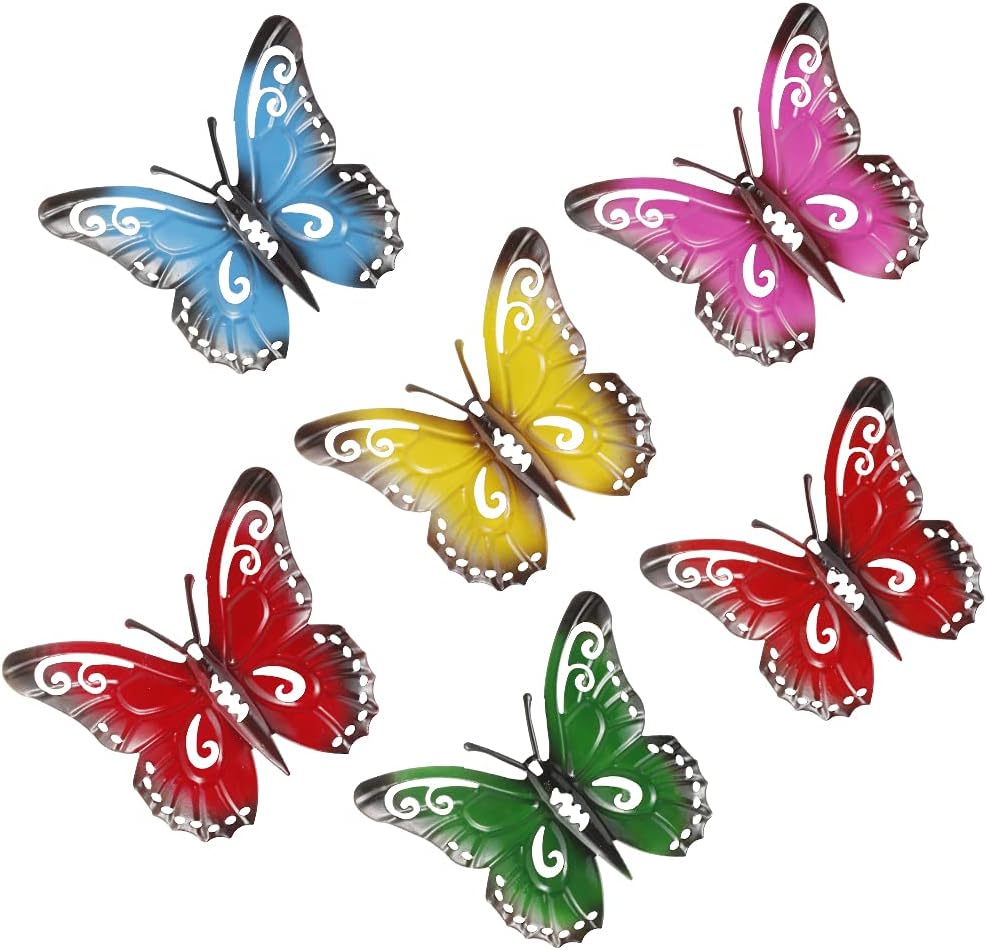 Plaques & Wall Art - Butterfly Decorations, Butterfly Garden Metal Wall Decor, Patio Decorations Outdoor Butterflies Wall Sculptures Art for Yard Balcony Home Hanging Decoration Gift for Family Friends - 6 Pack