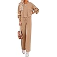 Ekouaer Knit Lounge Sets for Women 2 Piece Cozy Long Sleeve Pullover Sweater Top and Wide Leg Pants Set Pajamas Outfits