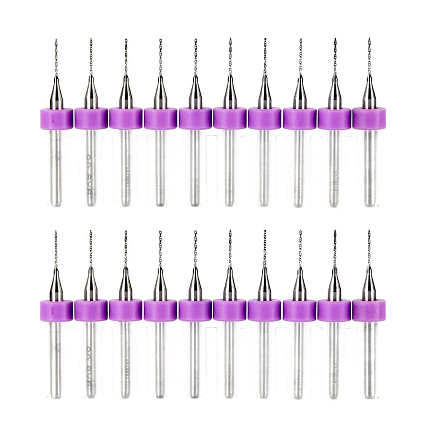 TA-VIGOR 20Pcs Micro Drill Bit 0.3mm, Purple PCB Drill Bits with 1/8 Inch Shank Tungsten Carbide Drilling Rotary Tool for Print Circuit Board Stone CNC Engraving