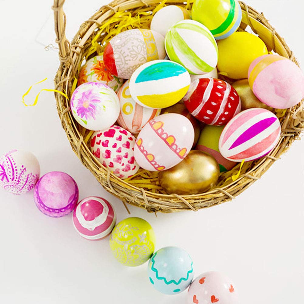 Amor Easter Eggs Wooden Fake Eggs with Painting Tools Set 12Pcs 3 Colors Children Play Kitchen Game Food Toy