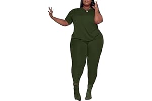 PINSV Women's Plus Size 2 Piece Outfits Tracksuits Short Sleeve Top Pants Sets Sweatsuits