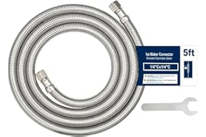 PLUMBINGMASTER 5ft Ice Maker Water Line Stainless Steel Braided – Flexible Refrigerator Water Supply Tube with 1/4" Quick Connect Fitting, Universal Fit