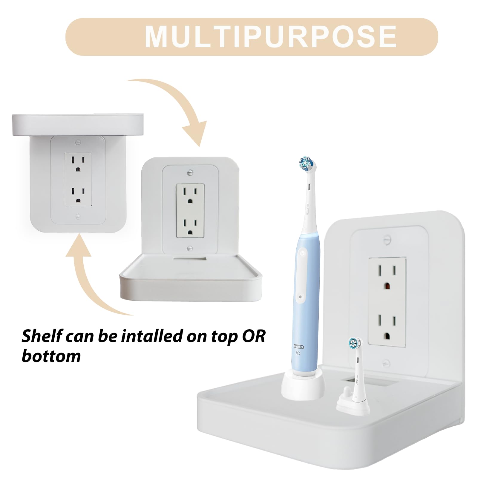 Outlet Shelf Holder Fit for Decorator Receptacle, Bathroom Decor Built-in Cable Management,Space Saving Homepod Mini,Google Home/Echo/Smart Speakers/Electric Toothbrush/Cell Phone (Decora)