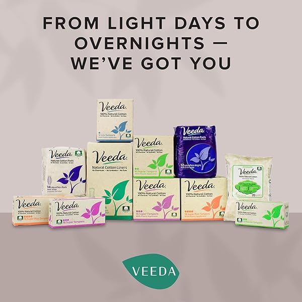 VEEDA NATURAL COTTON NIGHT PADS FOR WOMEN – OVERNIGHT HEAVY FLOW ABSORBENT ULTRA-THIN FEMININE PAD – HYPOALLERGENIC PERIOD PADS WITH WINGS – UNSCENTED & CHLORINE FREE SANITARY NAPKINS – 36 COUNT