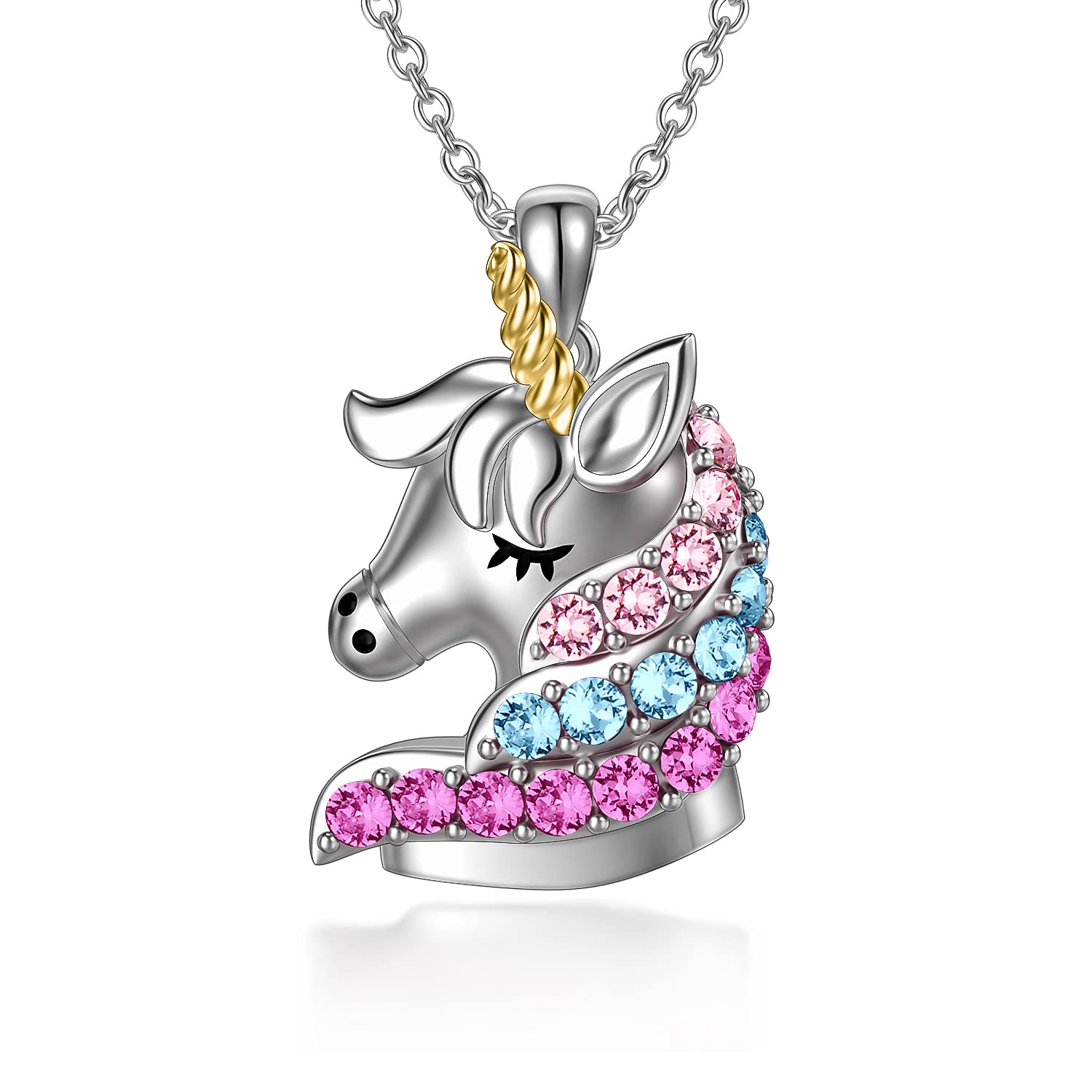 AOBOCO 925 Sterling Silver Unicorn Pendant Necklace, Unicorn Jewellery Gifts for Girls Daughter Granddaughter (Multicolor) — image 1