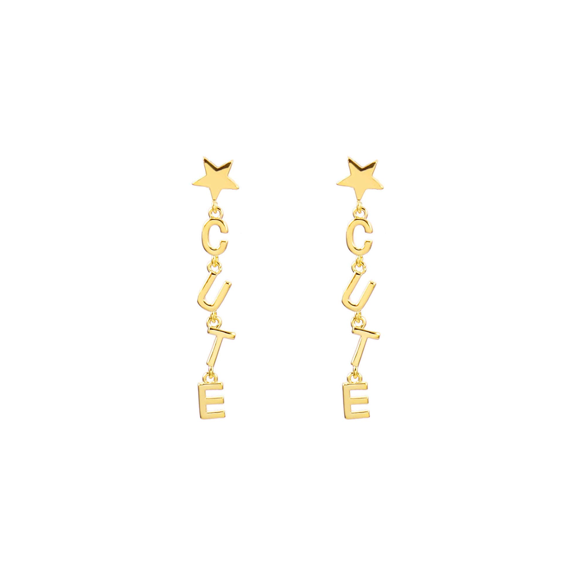 PengJin Gold Plated Earrings for Women, Hypoallergenic Star Letters Hanging Earrings for Women