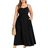 Hanna Nikole Women‘s Plus Size Casual Spaghetti Straps Bohemian Maxi Dress V Neck Flowy Dress with Pockets
