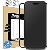Mothca 2 Pack Matte Glass Screen Protector for iPhone 15 Pro [6.1 inch] + 2 Pack Camera Lens Protector, Anti-Glare &amp; Anti-Fingerprint Case Friendly Tempered Glass Film, Bubble Free, Smooth as Silk
