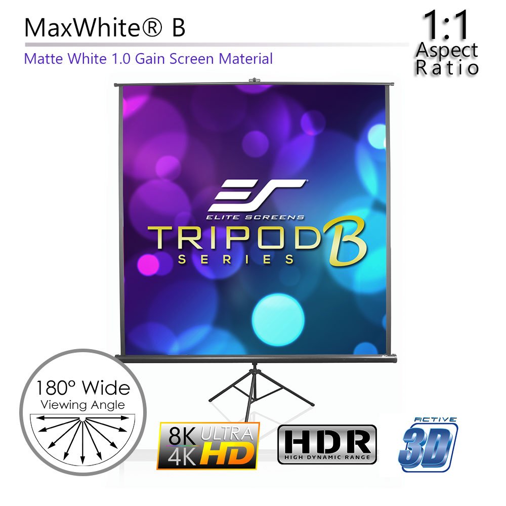 Elite Screens Tripod B, 50-INCH 1:1, Lightweight Pull Up Foldable Stand,  Manual, Movie Home Theater Projector Screen, 4K / 8K Ultra HDR 3D Ready, ...