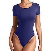 REORIA Women's Short Sleeve Round Neck Body Suits Fashion T-shirt Tops Bodysuits for women
