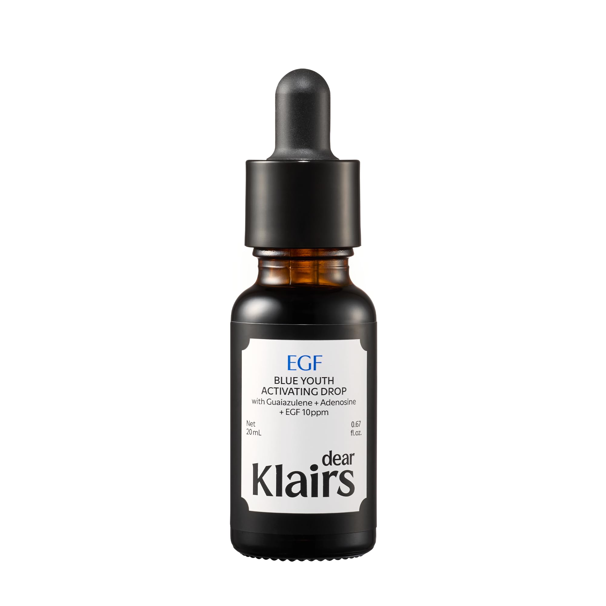 DearKlairs Midnight Blue Youth Activating Drop, 0.67 fl oz (20 ml) | Dual EGF, Peptides, Guaiazulene Adenosine, Night Serum, Watery, Light Texture