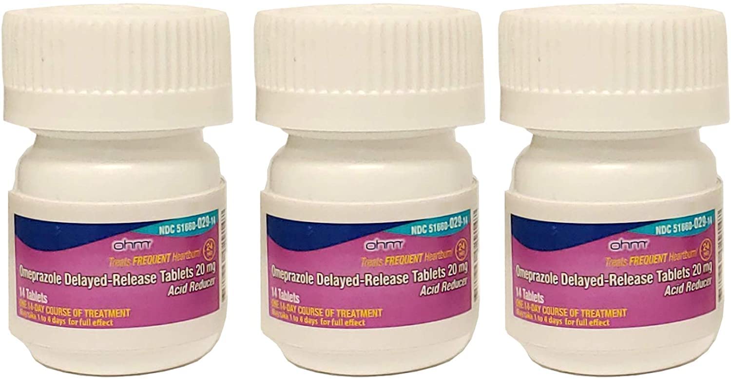 Ohm Omeprazole 20mg, 42 Delayed-Release Tablets, Acid Reducer for Frequent Heartburn, 24-Hour Relief Heartburn Medicine, Helps Relieve Stomach & Chest Discomfort (6 Weeks of Supply, 42, Count)