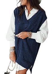 EVALESS Womens V Neck Sweater Vest Sleeveless Blue