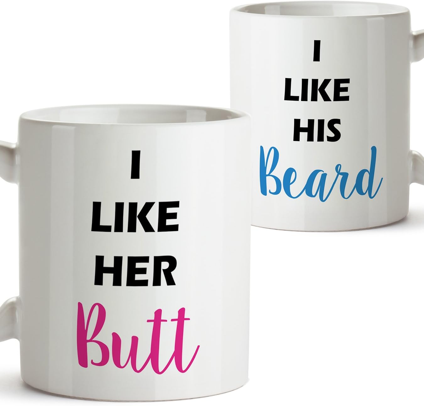 2 Funny Mugs for Couples -"I Like Your Butt, I Like Your Beard" - Nice Presents Ideas for Lovers, Boyfriend, Girlfriend, Partner - Ceramic 11oz / 350mL