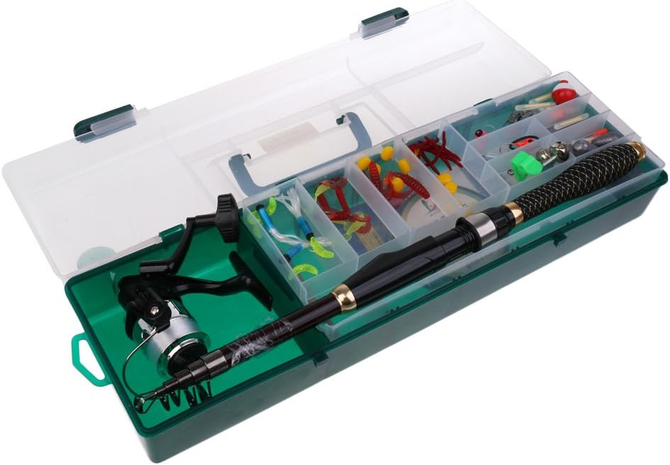 MagiDeal Fishing Full Kit Fishing Rod Kit Fishing Tackle Box Inside with Fishing Rod Spinning Wheel Nylon Wire Carp Hooks Lure etc.
