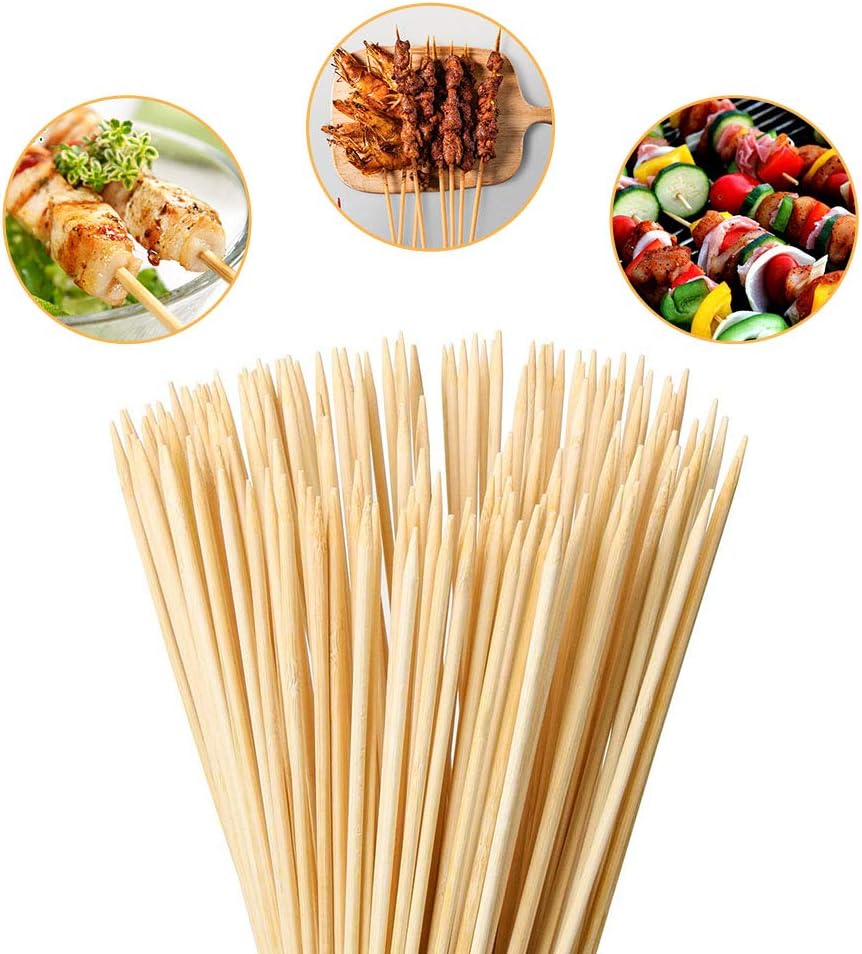 Bamboo Skewers 10" Natural Roasting Skewers Sticks for BBQ Grilling, Chocolate Fountain, Barbecue, Appetiser, Crafting, Party, Marshmallow Roasting or Fruit Sticks, Φ= 4mm, Size 8"10"12"14"16" (110PCS) : Garden & Outdoor