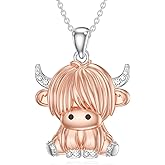 LWXIE Diamond Highland Cow Pendant Necklace for Women 925 Sterling Silver Lab Grown Diamonds Jewelry Gifts