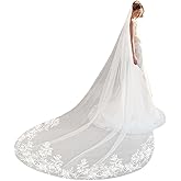 Cobirfam Gorgeous Wedding Lace Veil Floral Long Cathedral Veils for Brides Soft Tulle Bridal Veils with Comb 118"