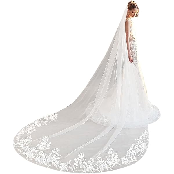 Wedding Veil 1 Tier Long Bridal Veil Floor cathedral with Comb,Hen