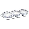 Chafing Dish Buffet Set 3 Section 1.5 QT Each | Food Warmers for Parties Buffet, Oven Safe Glass Serving Dish with Stainless Steel Base and Cover