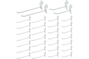 HNBUN 32Pack Slatwall Hooks, 4" & 6" Heavy Duty Panel Display, Commercial Grade Slat Board for Panel, 1/4" Thickness Metal Slatwall Deluxe for Garage Shop Retail Display, White