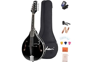 ADM Acoustic Mandolin Instrument Kit Music A Style for Kids Students Adults Wood Mandolins Beginner Set With Bag, Tuner, Pick-up, Strap, Strings, Picks and Hanger, Drak Black