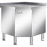 KINGBO Stainless Steel Corner Cabinet Heavy Duty Prep Table with 304 Stainless Steel Worktop Commercial Worktable Workbench with Storage Cabinet for Kitchen Garage Restaurant Outdoor