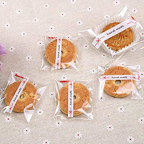 Aboonlys Handmade Cookie Bags 100 PCS, Cute Bowknot Self Adhesive Plastic Candy Bags for Wedding Cookie Birthday Cake Pops Gift Candy Buffet Supplies, with Mysterious Gifts 2.75 x 2.75in