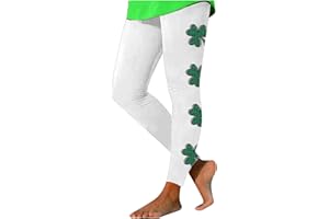 MFNDVD Women St Patricks Day Running Leggings Shamrock Clover Print Soft Stretchy Yoga Pants High Waisted Tummy Control Pants