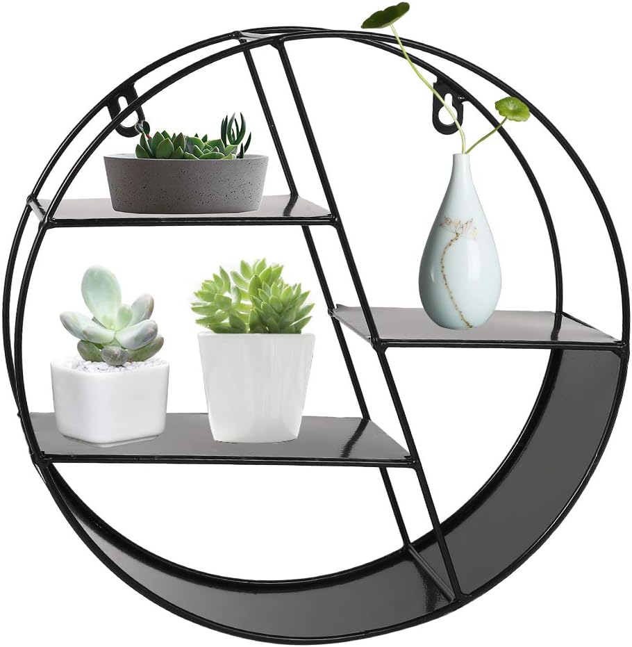 willkey Round Wall Shelf Unit 3 Tier, Iron Floating Wall Mounted