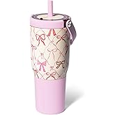 BrüMate Resa 35oz 100% Leakproof Travel Tumbler with Handle & Straw | Flexible SoftSip Straw | Silicone Sleeve for Durability | Stainless Steel | Cup Holder & Travel Friendly | (Bows)