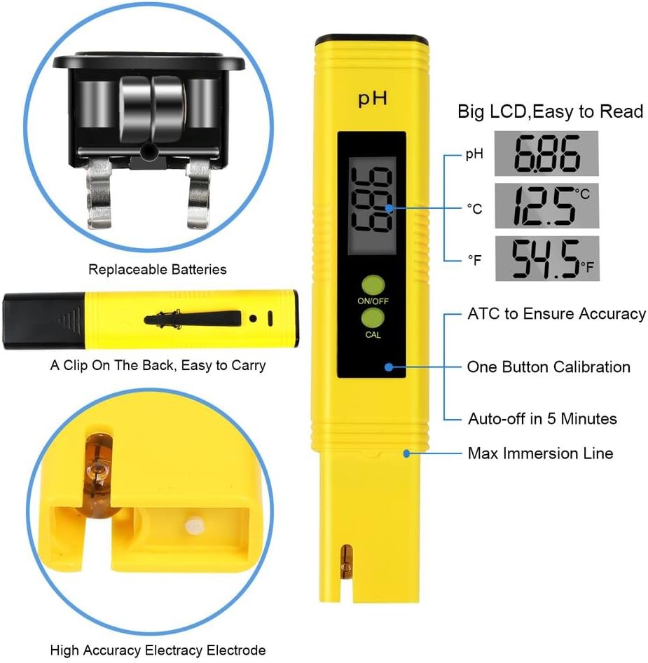 Flammae PH Meter, Meter Water Quality Tester for Household Drinking Water in 0.01 Resolution, Pocket Size PH Tester with ATC 0-14 PH (6 Packs PH Buffer Powder)