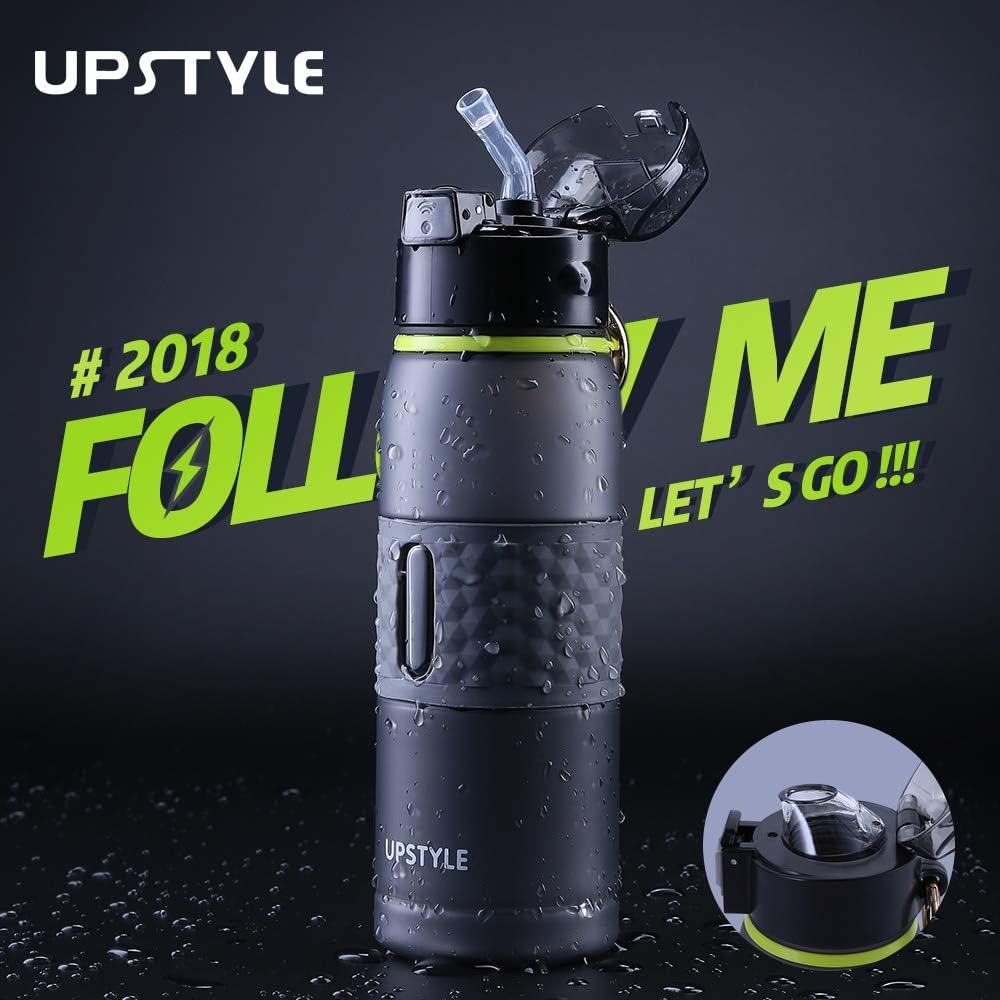 PlenTree UPSTYLE Sports Water Bottle with Leak Proof Flip Top LidEco Friendly & Food Grade he Gym Yoga Running Outdoors Cycling: 500ml, Black with straw