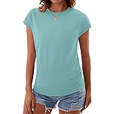 GKBK Womens Summer Cotton Tops Ruched Cap Short Sleeve Tshirts Crew Neck Shirts Fashion Trendy 2026