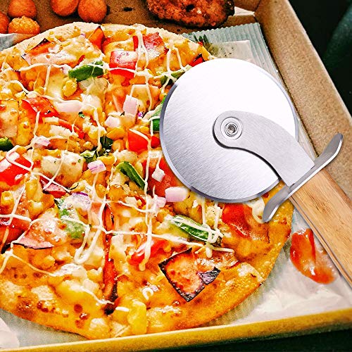 Pizza Cutter Wheel, Stainless Steel Pizza Slicer Sharp Blade with Bamboo Handle, Ideal For Pizza, Pies, Waffles and Dough Cookies ... (207.5)