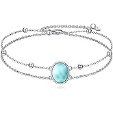 CRMAD Larimar/Labradorite/Opal/Black Onyx/Lapis Lazuli Bracelet Anklet for Women Sterling Silver Oval/Teardrop Anklet Beach Jewelry Gift for Women (larimar)